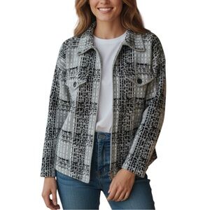 By Design Black Gray Plaid Cardigan Flannel Sweater Jacket Large